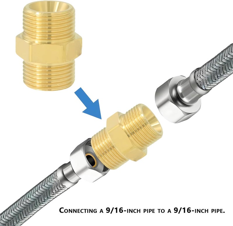 AimatRun 9/16" Male Thread to 9/16" Male Thread Brass Adapter, for RV, garden, kitchen & bathroom faucets, brass compression fitting, plumbing water supply part (2 packs) - Image 5